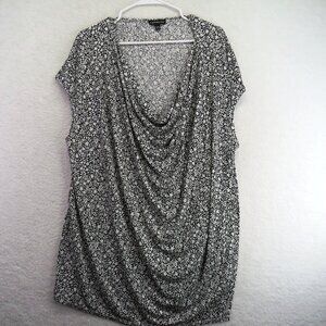 Lane Bryant Shirt Womens Size 26 Black White Floral Cowl Neck Sleeveless Tunic